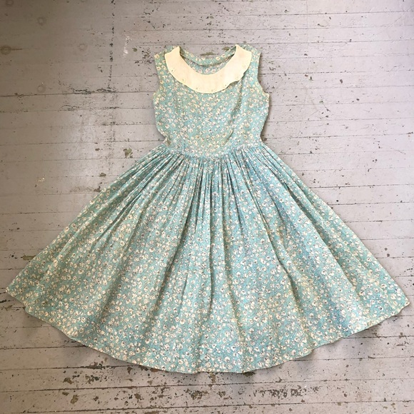 Dresses & Skirts - 1940’s Ice Blue Floral Organza Dress